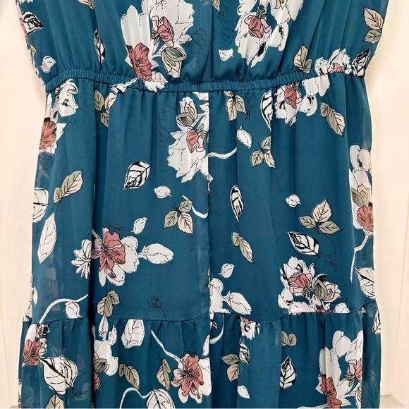 Bohme Teal Floral Sheer Overlay Midi Dress Size S - Picture 11 of 13